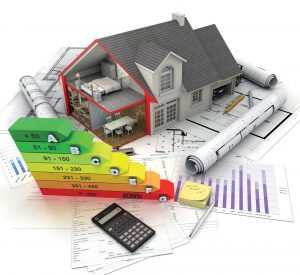 image of energy ratings, house vector and SAP assessment papers